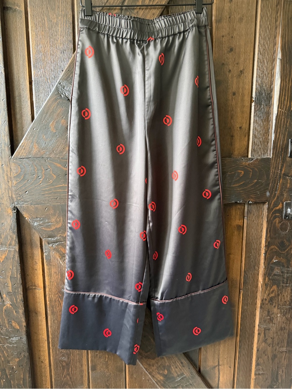 Roucha Satin Wide Leg Cropped Pants Size A Black Red Dot Rare Statement Designer